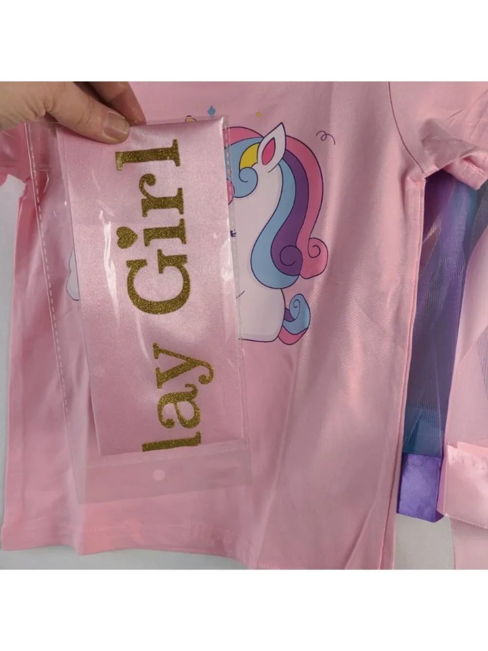 Unicorn 4th Birthday Outfit Set Pink Shirt Tutu Birthday Sash & Unicorn Headband - Picture 4 of 10